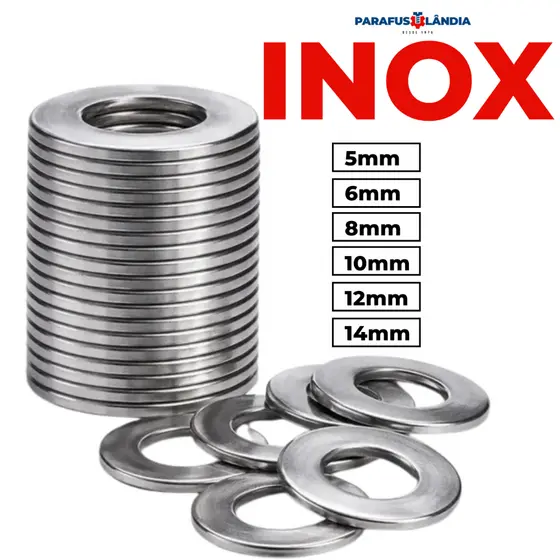 Monte seu Kit Arruela Lisa Inox 50 ou100 unidades - Diversas Medidas | Arruela Anti Corrosão