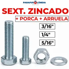 Kit Parafuso Sextavado Com Porca e Arruela Zincado - 25 ou 50 kits - 44 Opções de Medida