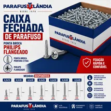 Caixa Fechada Parafuso Auto Brocante Flangeado Phillips 4,2 mm Drywall forro ponta broca