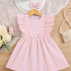 👗 Vestido Infantil Bebê Menina Luxo Festa Verão Rosa Aniversário, Batizado – Acompanha Lacinho de Cabelo – Veste 1 a 4