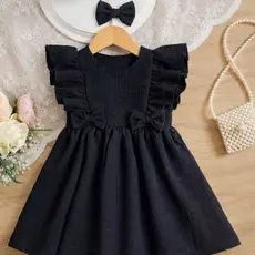 👶🎀 Vestido Infantil Preto Menina Bebê Criança Infantil + Laços Cabelo Veste do 1 ao 4 Anos Passeio aniversários