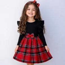👗 Vestido Infantil Menina Manga Longa Xadrez Inverno com Tiara – Bebê Criança Veste 1 a 4 Anos 👗