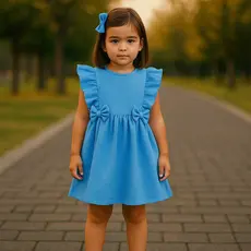 Vestido Azul luxo Menina princesa lacinho + laço cabelo babados festa aniversario