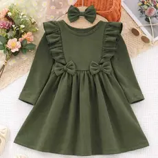 Vestido Infantil Bebê  Menina  Infanti Manga  Longa Laço – Confortável  Elegante  Queridinho das Mamães Veste 1 a 4 Anos