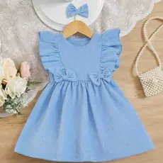 👶🎀 Vestido Azul Infantil Menina Bebê Criança com Laços + Laçinho de Cabelo | Confortável