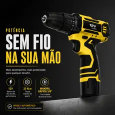 Parafusadeira Furadeira 12V Sem Fio Bateria Lítio Bivolt Com Kit 24 Peças Mandril 3/8