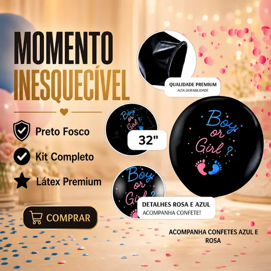 Balão Chá Revelação 32 Polegadas Gigante Boy or Girl com Con