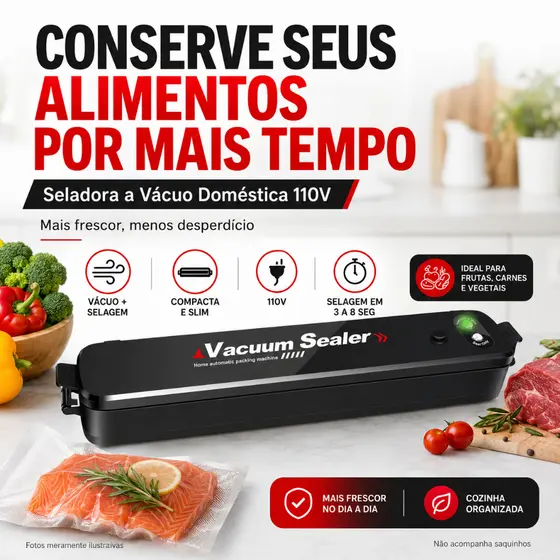 Seladora a Vácuo de Alimentos Doméstica 110V  Compacta Slim