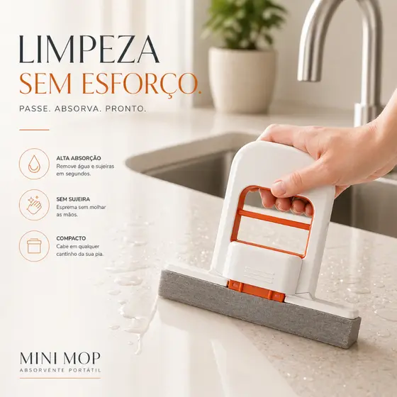 Mini Mop Portátil Absorvente Auto Torção Rodo Esponja Limpeza Pia Cozinha Banheiro