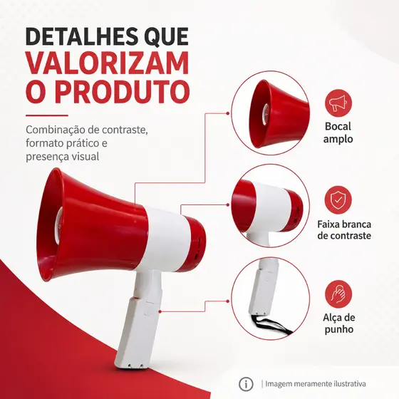 Megafone Portátil 20W Recarregável com Sirene e Gravação Ver