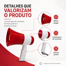 Megafone Portátil 20W Recarregável com Sirene e Gravação Ver