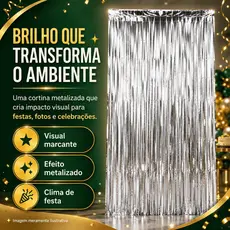 Cortina Metalizada Prata 1x2m Franja Festa Fundo Fotográfico