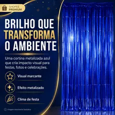 Cortina Metalizada Azul 1x2m Franja Festa Fundo Fotográfico