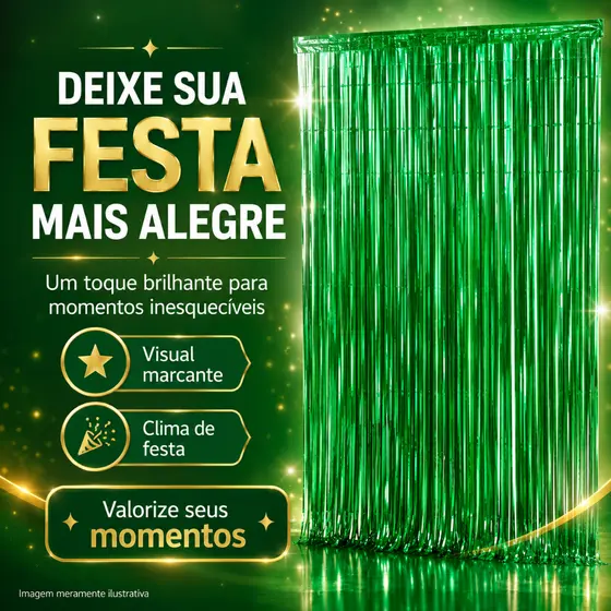 Cortina Metalizada Verde 1x2m Franja Festa Aniversário Paine
