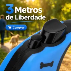 Coleira Guia Retrátil 3m para Cachorros Pequenos com Trava Segurança Passeio Pet