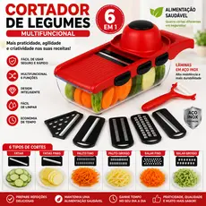 Cortador de Legumes 6 em 1 Multifuncional com Lâminas em Aço Inox Fatiador Ralador Picador