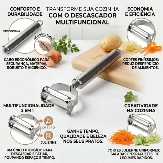 Descascador e Ralador Aço Inox para Frutas e legumes
