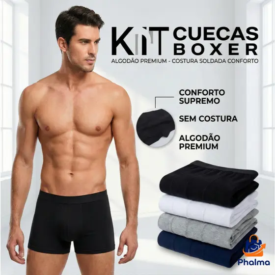 Kit Cuecas Boxer Algodão Premium - Costura Soldada Conforto - M ao G1