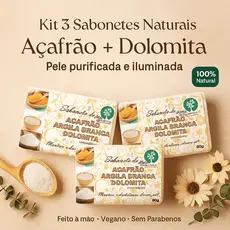 Kit 3 Sabonetes Naturais de Açafrão Dolomita 90g Vegano, Artesanal Sem Parabenos 100% Natural vegano