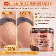 Gel Pimenta Negra Para Estrias Creme Redutor de Medidas Termoativo Pele Pele Lisa Uniforme e Modelada