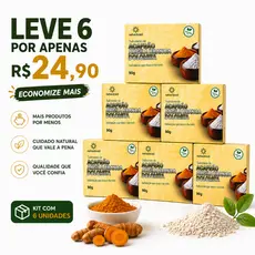 Kit 6 Sabonete Açafrão Argila Branca e Dolomita 90g Clareador natural NATIVA