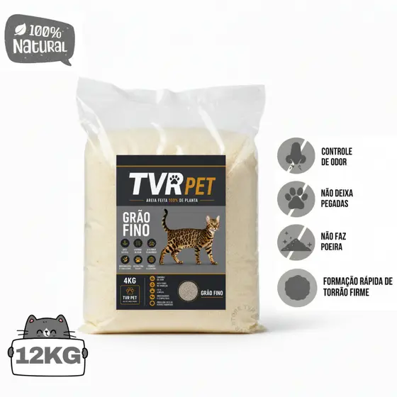 Areia Biodegradável Higiênica 12Kg Para Gato 100% Natural Milho Mandioca