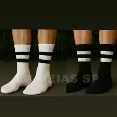 Meia Masculina Cano Alto Kit 3 a 12 Pares Confortável com Listras Ótima para Frio e Academia