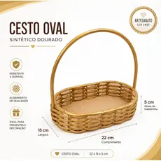 kit 10 x20x30 cestas decorativo  OVAL fibra sintética 22x15x5cm Dourada e palha