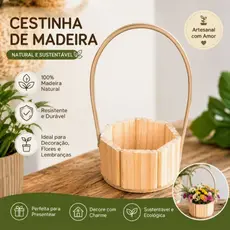 Cestinha de Madeira Pinus 11cm  Artesanal