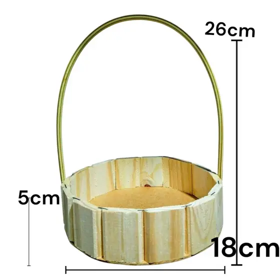 Kit 10 Cesta Fraldeira Redonda Madeira 18cm Alça  Pascoa Presente Natal Cosméticos