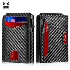 Porta Cartão 2 em 1 Masculino RFID Anti-Roubo de Estampa Fibra de Carbono para Cartões e CNH 8184 8409