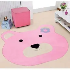 Tapete De Pelúcia Ursa Rosa Infantil Quarto de Bebê Menina Decoração 80cm X 120cm