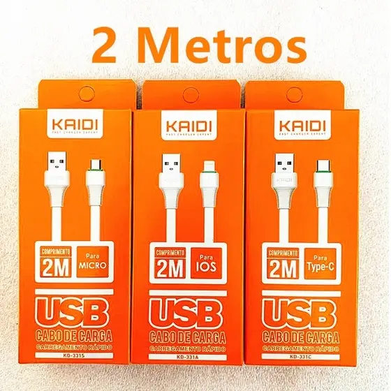 Cabo Kaidi Usb Celular 2M Android Iphone V8 Type-c Original KD-331S/331A/331C