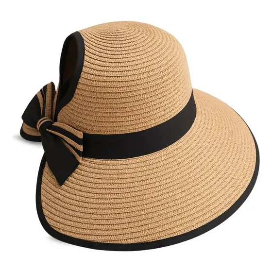Chapéu Feminino De Palha Elegante Para Passeios E Férias