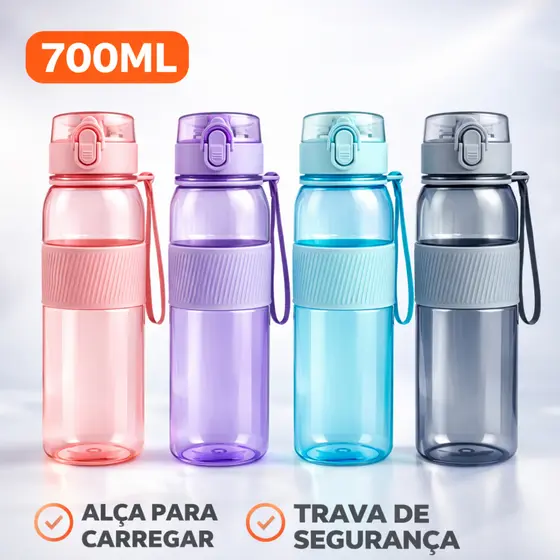 Garrafa 700ml Esportiva com Alça e Trava de Segurança | Não Vaza | Ideal Academia e Dia a Dia