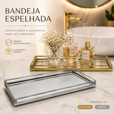 Bandeja Espelhada Decorativa Luxo 27x14cm Dourada/Prata Para Perfumes Lavabo Banheiro