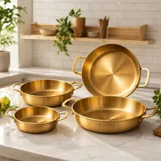 Bandeja Dourado de Aço Inox Travessa Multiuso Petisqueira Servir Mesa Posta Bandeja Panela