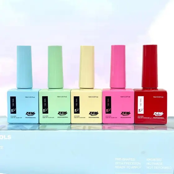 Kit c/5 Esmalte Zem QUADRADA Nail Gel Soak Off Color Coat 10ml Uv/Led Embalagem QUADRADA