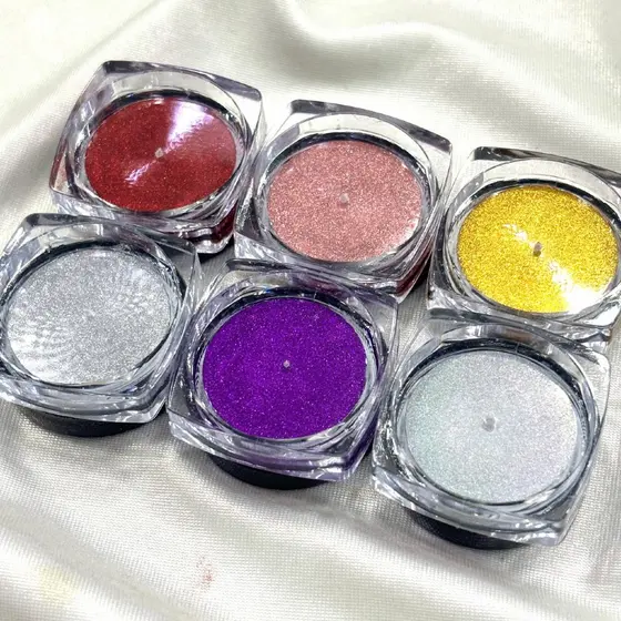 Kit 6 Pó Cromado Metalizado Para Unhas Efeito Espelhado + Aplicador Duplo Nail Art