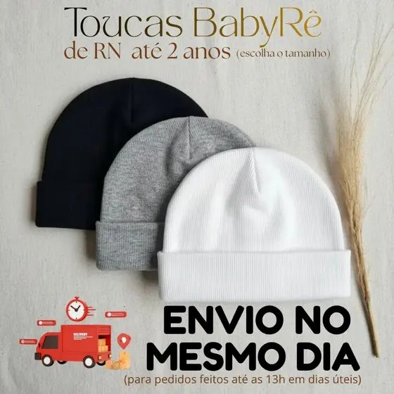 Kit com 3 Touca Bebe RN 0 Mês a 2 Anos  Algodão Canelado Gorro Infantil Minimalista Menino Menina unissex Inverno