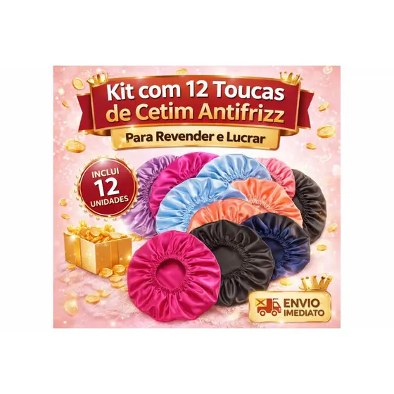 Kit Com 12 Toucas Antifrizz De Cetim Proteção Capilar