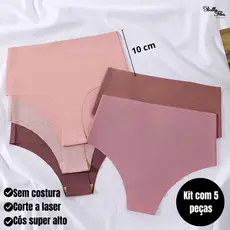 Kit 5 Calcinhas Cós Alto Sem Costura Corte a Laser Conforto Não Marca
