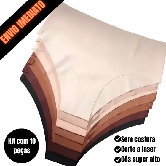 Kit com até 10 Calcinhas Cintura Alta Cós Alto Confortável Sem Costura