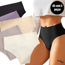 Kit 5 Calcinhas Cós Alto Sem Costura Corte a Laser Conforto Não Marca