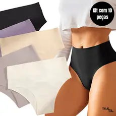 Kit 10 Calcinhas Cós Alto Sem Costura Corte a Laser Conforto Não Marca