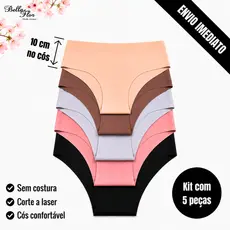 Kit 5 Calcinhas Cós Alto Sem Costura Corte a Laser Conforto Não Marca