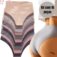 Kit 10 Calcinhas Cós Alto Sem Costura Corte a Laser Conforto Não Marca