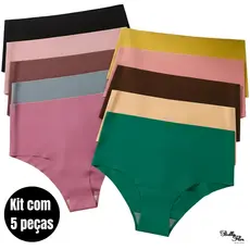 Kit com 5 Calcinhas Cós Alto Sem Costura CORTE  LASER Conforto Não Marca Forro Algodão
