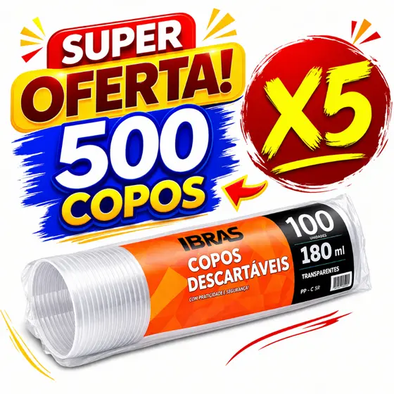 Copo Descartavel 180ml Kit 500 Copos x5 Pacotes Transparente Festa Uso Diario Oferta Top Premium Top