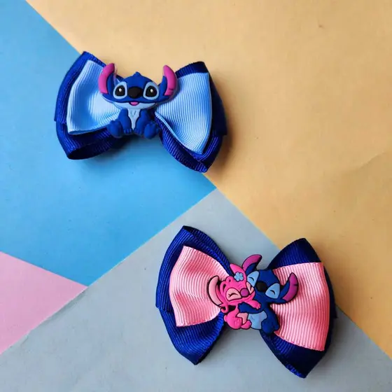 Laço Stitch-Laço Angel Laço na presilha-Laço infantil-Laço na presilha Tema Stitch e Angel no bico de pato